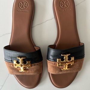 TORY BURCH Everly Slide-Calf Leather/Kid Suede Size 8.5